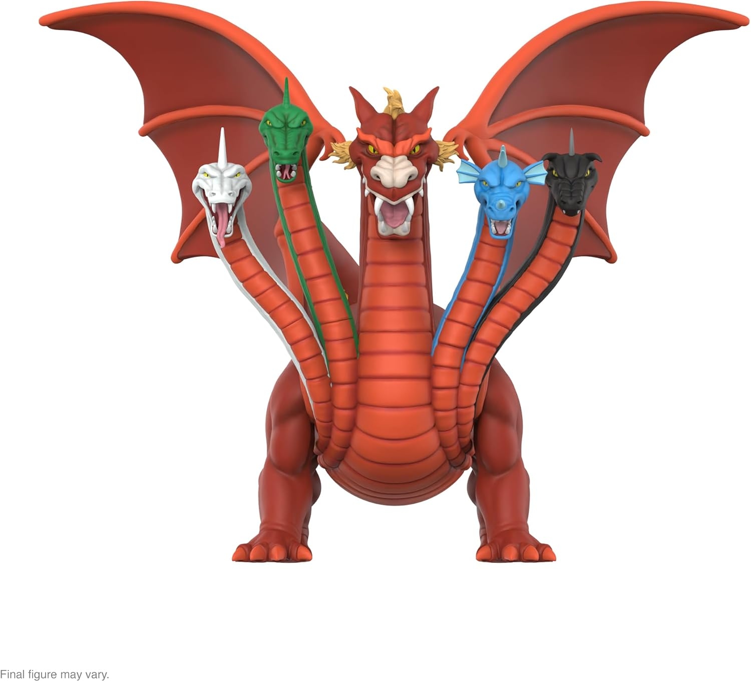 Front view of the Super7 ULTIMATES! Vinyl Tiamat, showing all five dragon heads facing forward, wings raised, and the full body in a dominant, display‑ready pose.