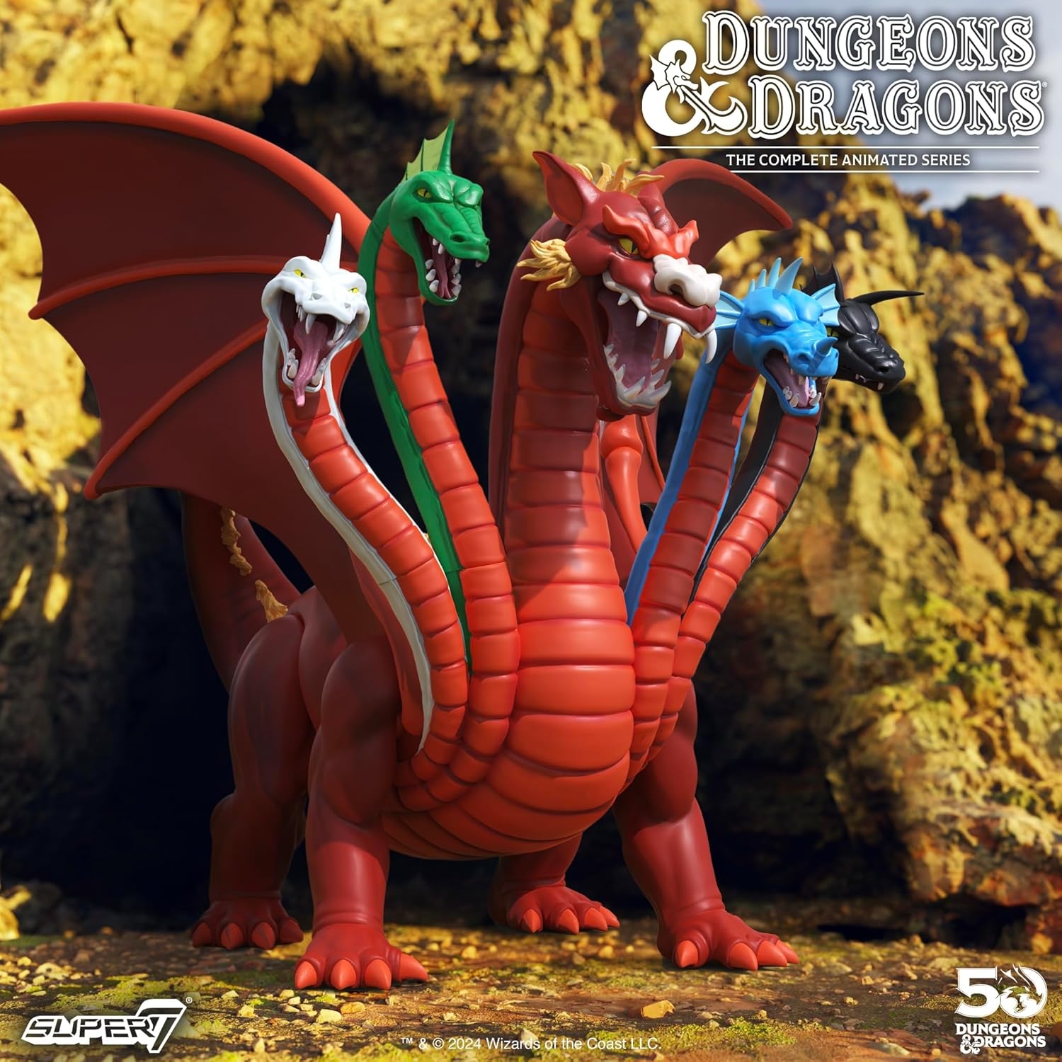 Front view of the Super7 ULTIMATES! Vinyl Tiamat, showing all five dragon heads facing forward, wings raised, and the full body in a dominant, display‑ready pose.